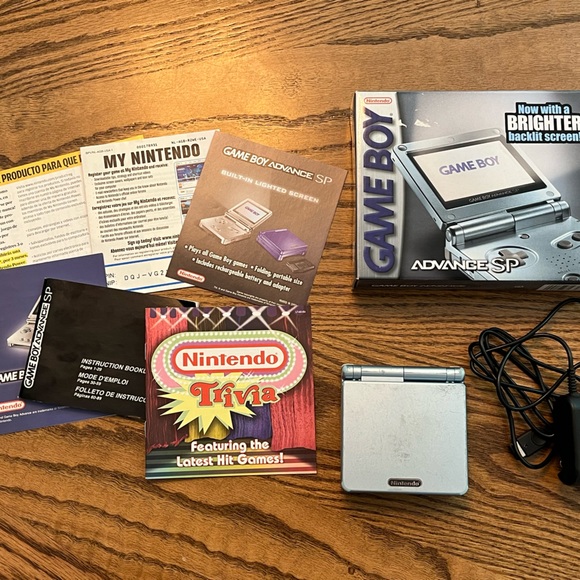 Nintendo Other - Nintendo Gameboy Advance SP System CIB 3rd party Charger Pearl Blue AGS 101